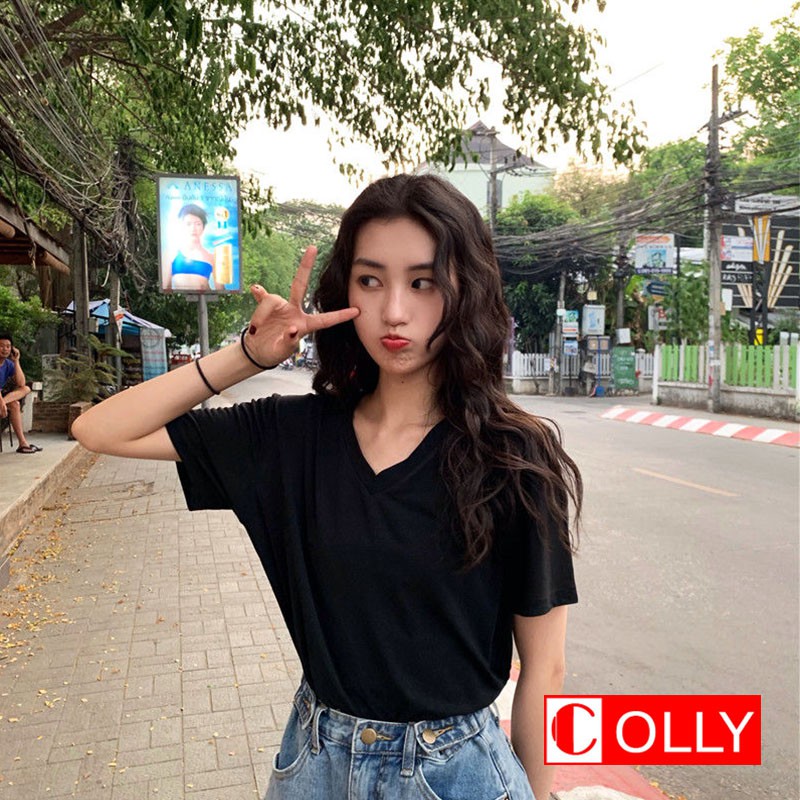 Áo phông giấy cổ tim nhiều màu siêu hot