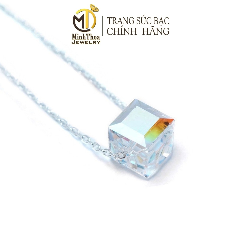 Dây chuyền nữ bạc đẹp, kiểu vòng cổ đá pha lê vuông bạc 925, trang sức Minh Thoa JEWELRY