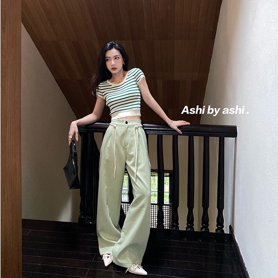 【ZHELIHANGFEI】Áo Thun Tay Ngắn Họa Tiết Kẻ Sọc Màu Sắc Tương Phản Dễ Phối Đồ