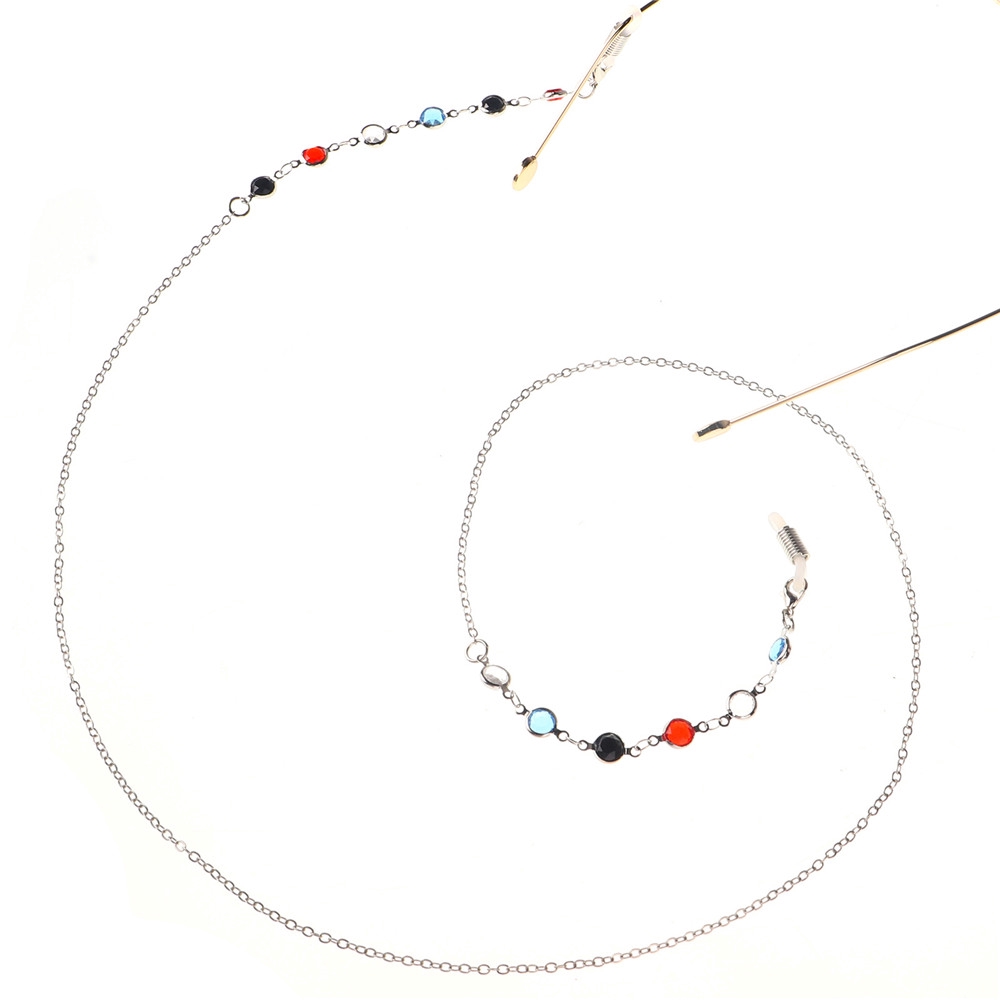Unisex vintage Stainless Steel Glass Beads Long Glasses Chain