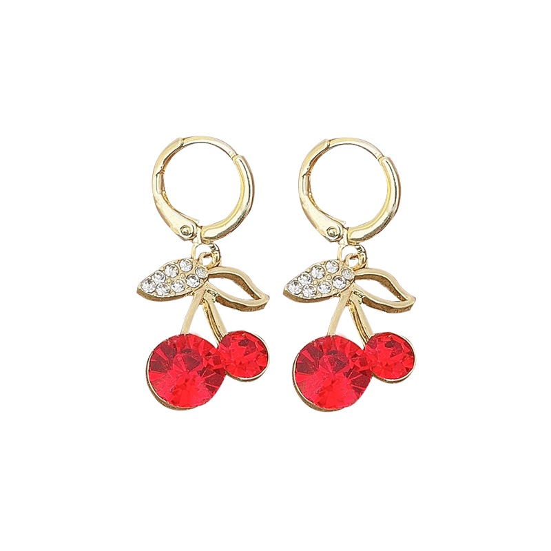 Bông Tai Mạ Bạc 925 Hình Quả cherry Đỏ Phong Cách Hàn Quốc Dễ Phối Đồ
