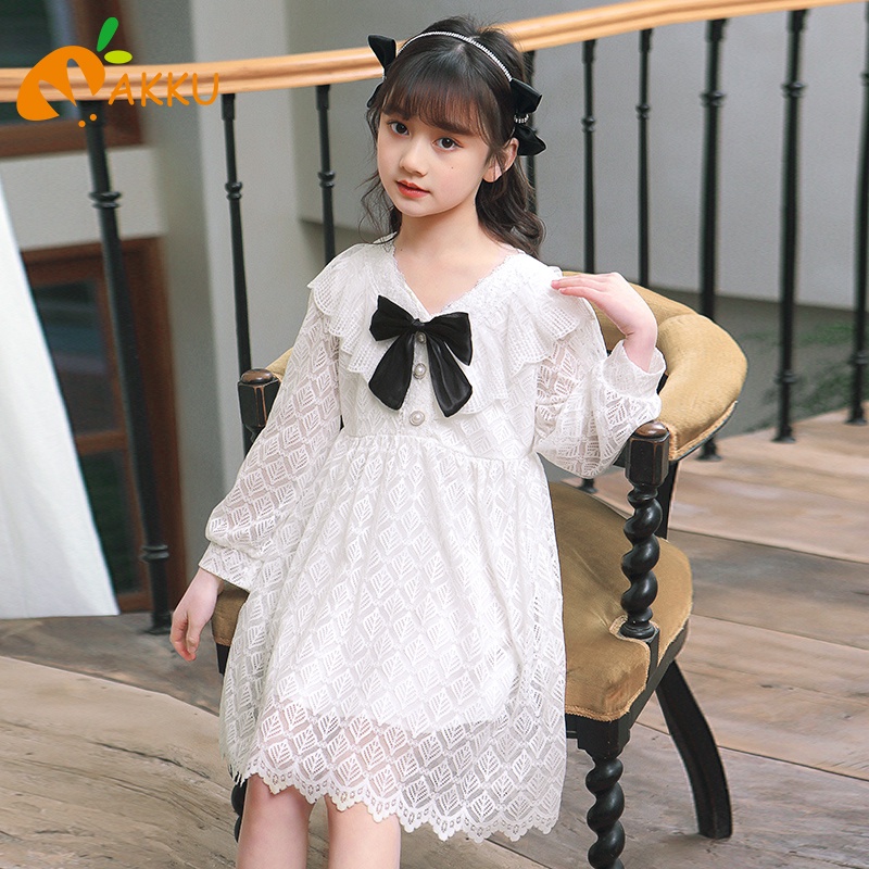 Đầm Công Chúa Phối Ren Đính Nơ Màu Đen/Trắng/Hồng Thời Trang Cho Bé Gái Từ 4-8 Tuổi