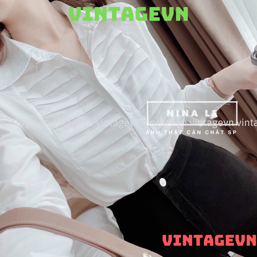 Áo sơ mi trắng xếp ly ngực hàng đẹp HA00002 vintagevn