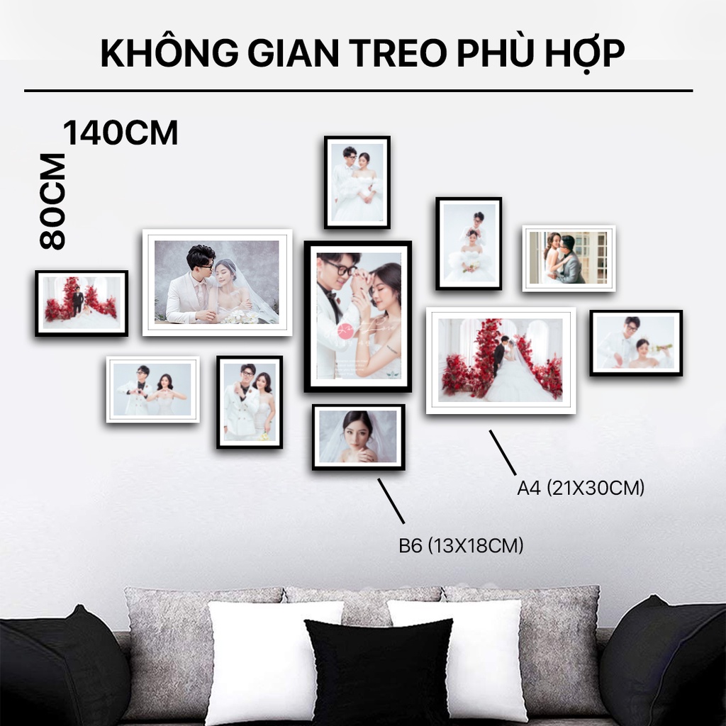 Khung ảnh treo tường DECOFU, bộ khung ảnh cưới trang trí phòng ngủ - M11