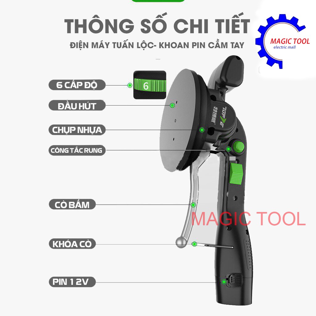 Máy Ốp Lát Gạch Dùng Pin TOFTE 2 Chức Năng-Đầm Rung Hút Gạch 6 Cấp Độ