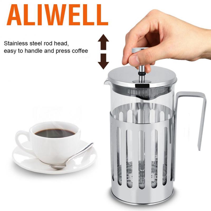 Aliwell Coffee Pots Stainless Steel High-temperature Resistant Glass Maker French Press Filter Pot Househo