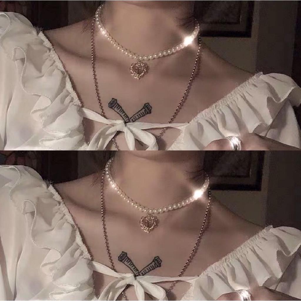 Dây Chuyền Mặt Trái Tim Đính Hạt Ngọc Trai Xinh Xắn