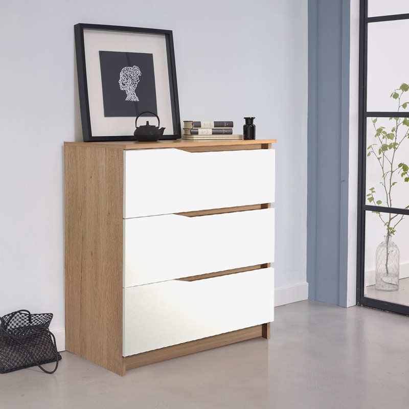 HomeBase by HomePro Thailand FURDINI Tủ gỗ 3 ngăn Thái Lan W64xD35xH82CM màu trắng/gỗ sồi