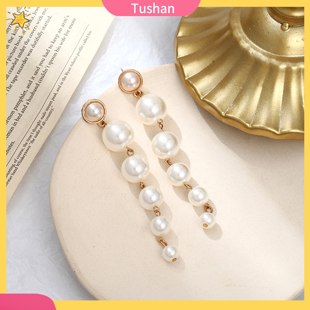 Khuyên Tai Dáng Dài Đính Ngọc Trai Nhân Tạo Thời Trang Cho Nữ