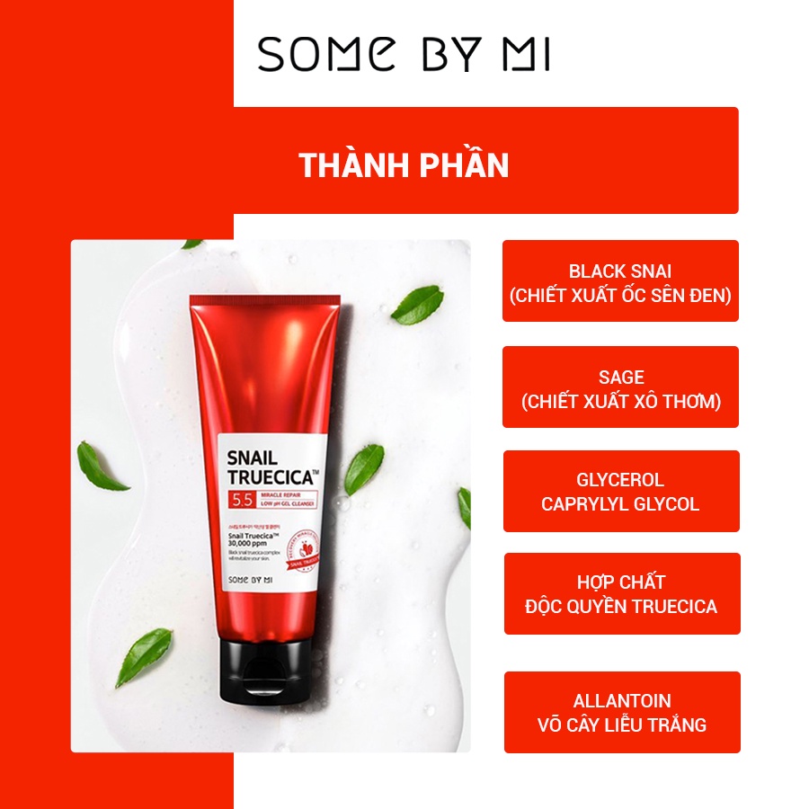 [Mã BMTTC60K giảm đến 60K đơn 50K] Sữa Rửa Mặt Some By Mi Snail Truecica Miracle Repair Low PH Gel Cleanser 100ml