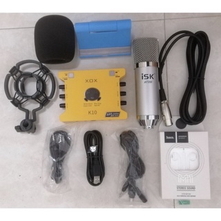 Bộ Combo micro thu âm livestream 3 món Mic isk AT350-Card xox k10 bản mới nhất 2020 tặng tai nhé bảo hành 06 tháng