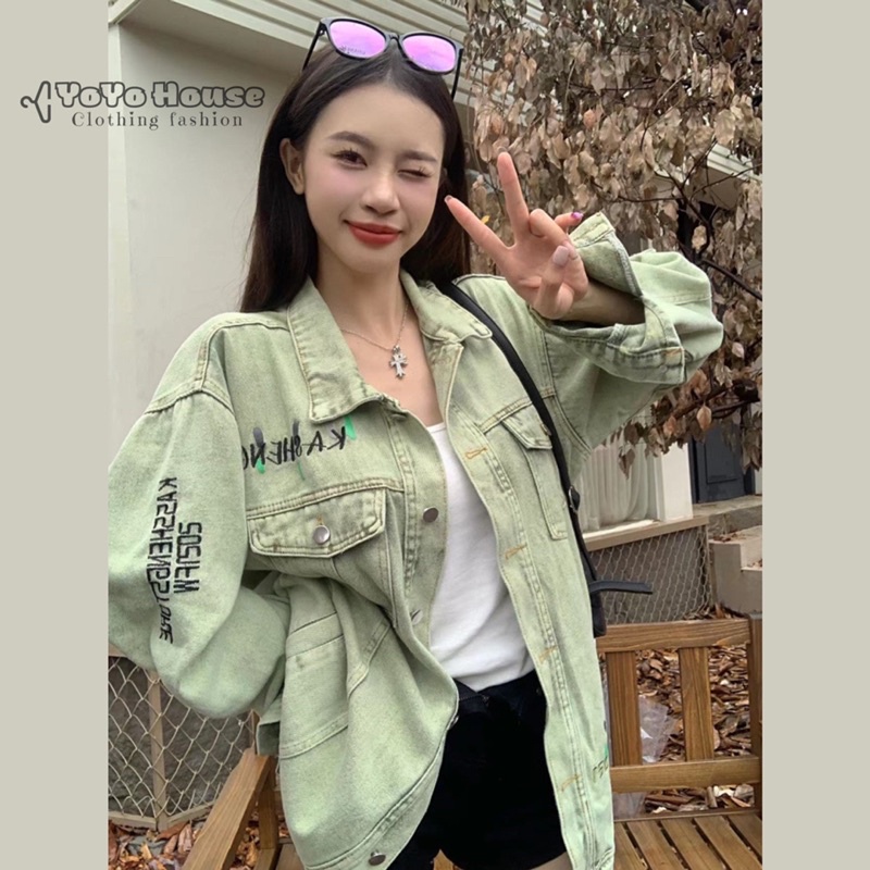 Áo khoác denim dài tay phong cách retro thời trang mùa thu 2022