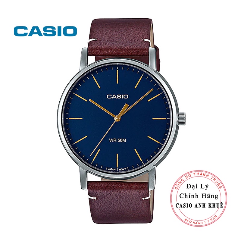 Đồng hồ Nam casio MTP-E171L-2EVDF dây da trơn mặt xanh hiện đại