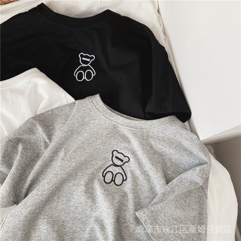 Áo Thun Tay Ngắn Cổ Tròn In Hình Gấu Dễ Thương Phong Cách Hàn Quốc Thời Trang Mùa Hè Dành Cho Bé Trai Và Bé Gái E7Tu 2022