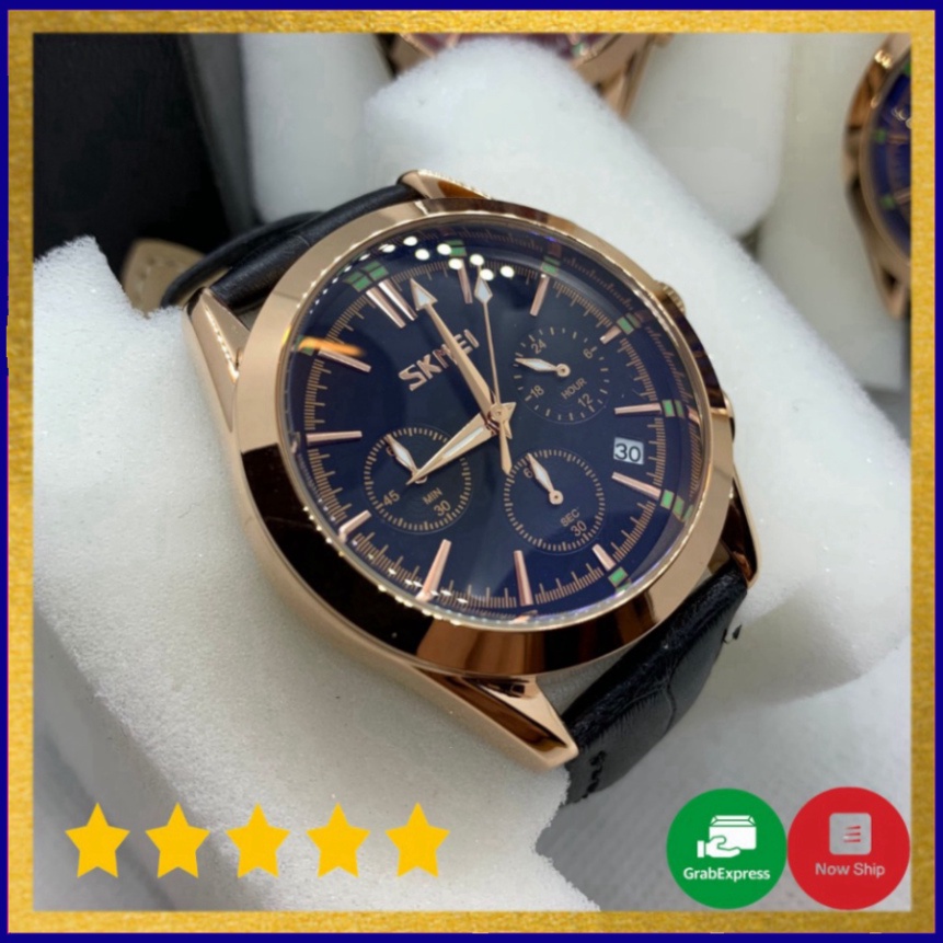 Đồng hồ nam Skmei dây da phong cách chống nước chống xước free ship toàn quốc