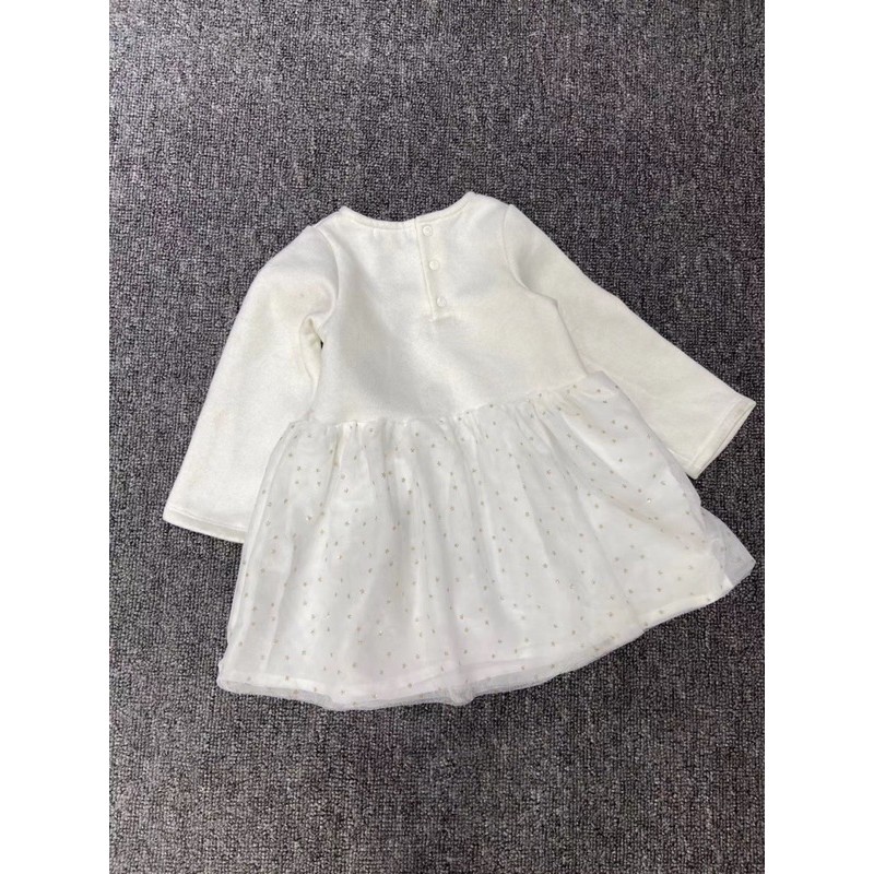 Váy trắng tay dài nỉ bông Dpam bé gái