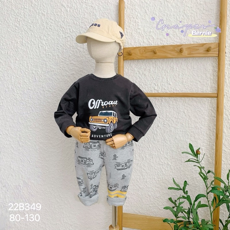 Bộ da cá dài tay Bernie hoạ tiết mickey và ô tô cho bé trai mặc thu đông