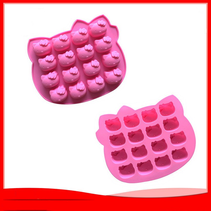 HCM - Khuôn silicon mèo hello kitty 16 viên đổ socola thạch râu câu mini hoặc làm đá viên kute
