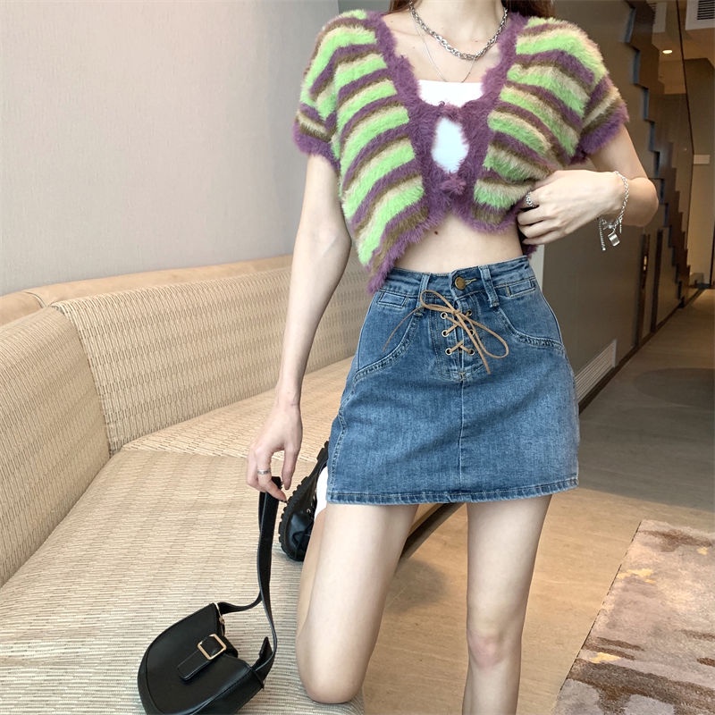 COZOKC COZOK Quần jean giả váy COZOK dáng ôm buộc dây dễ phối đồ kiểu dáng thời trang