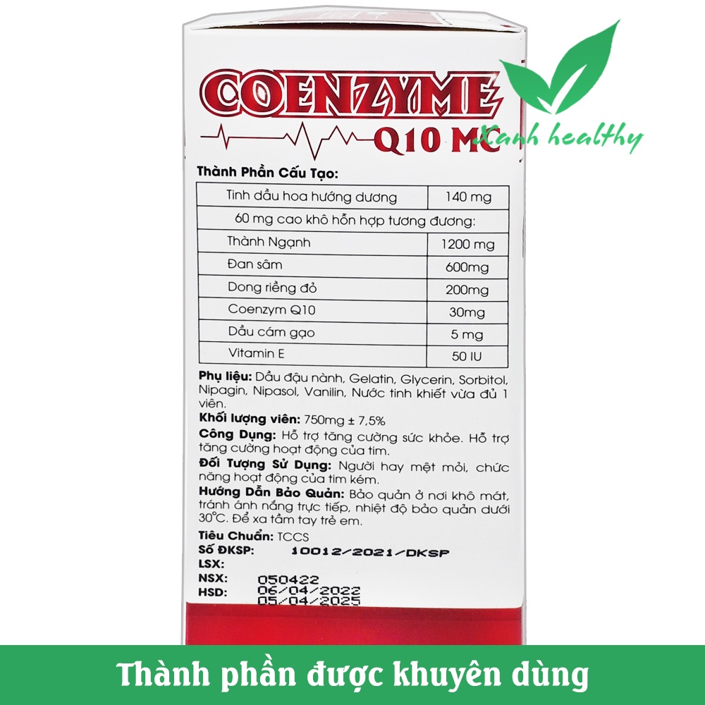 Viên uống bổ tim mạch Coenzyme Q10 - giúp điều hòa huyết áp tăng cường sức khỏe thành phần thảo dược hiệu an toàn hiệu