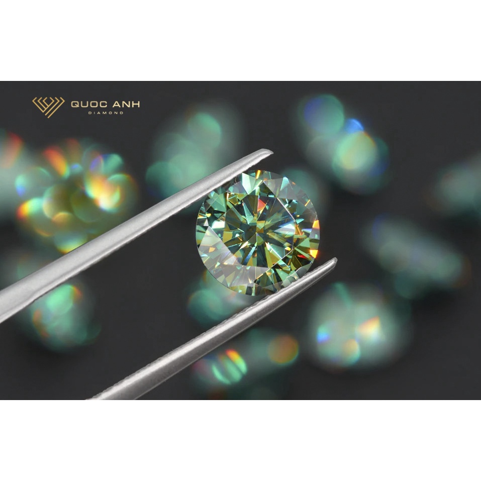 Kim cương nhân tạo Mỹ Moissanite xanh lá đậm, đầy đủ kiểm định