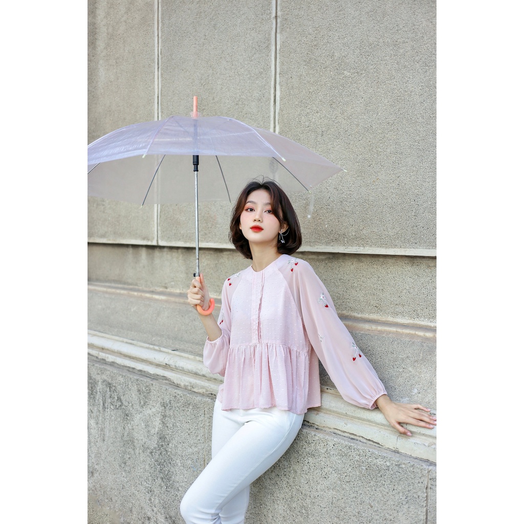 Áo babydoll Oversized tay phồng xếp ly thêu hoa trắng [ZD8]