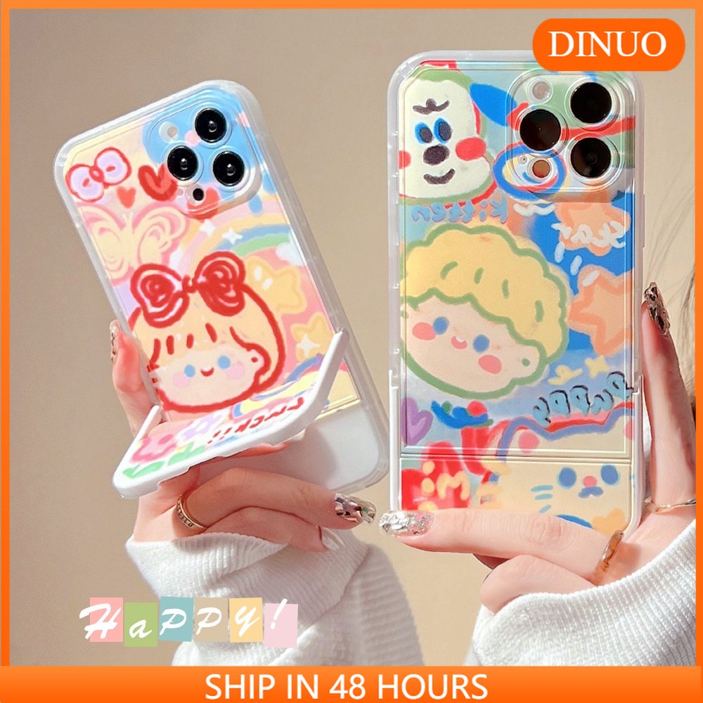 Ốp lưng iphone Ốp Điện Thoại Mềm Họa Tiết Hoạt Hình Graffiti Gắn Giá Đỡ Ẩn Cho iPhone13promax 12 xs 11 XR Plus Pro Max Max Mini Dinuo case-III