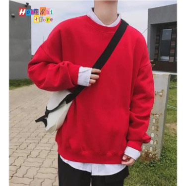 Áo Sweater Trơn Ulzzang Unisex Màu Đỏ Chất Nỉ Bông Cao Cấp Dáng Rộng Nam Nữ - MM