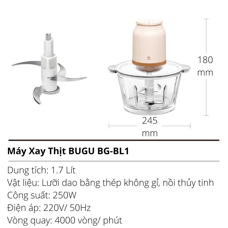 Máy Xay Thịt Nhanh Trong 8s Cối Thủy Tinh Cường Lực 1.7 Lít 4 lưỡi Inox 304 Công Suất 250W BUGU-BG-BL1