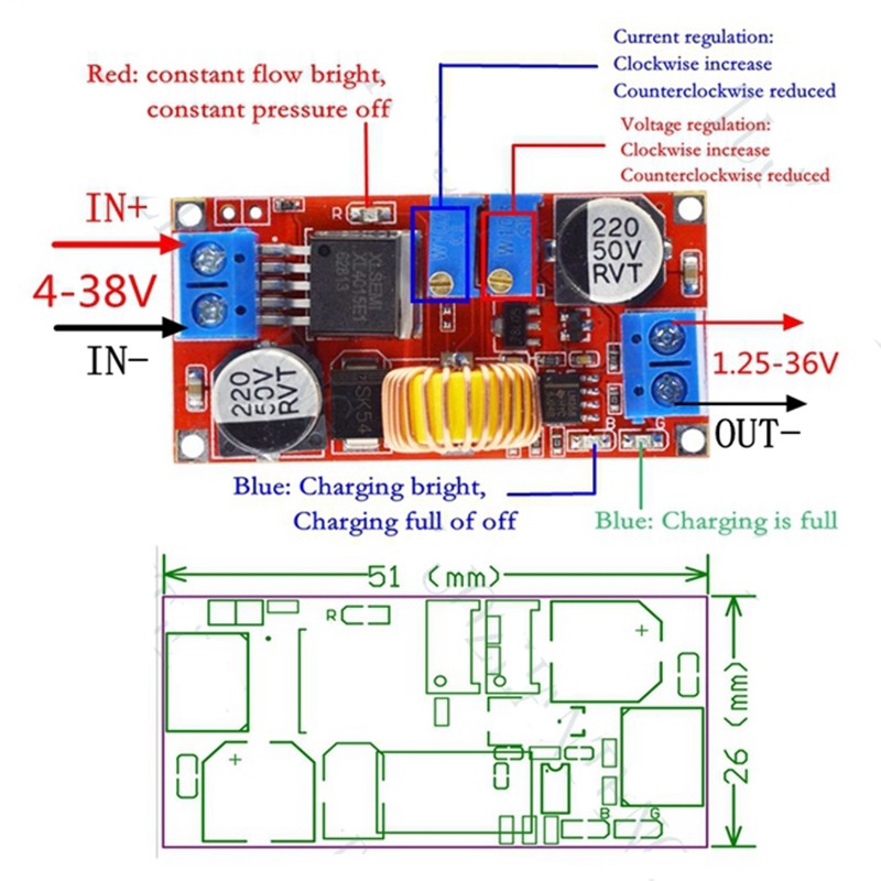 Mô Đun Sạc Pin Lithium Xl4015 5A DC Sang DC CC CV Chuyên Dụng
