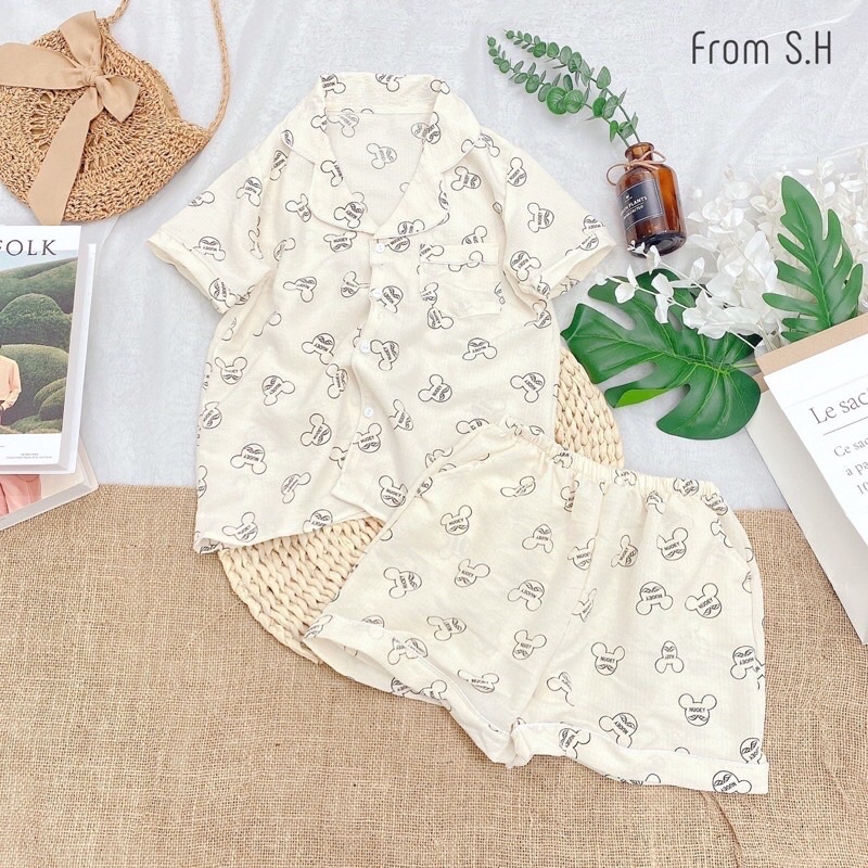 Bộ Pyjama cộc hoạ tiết cute siêu dễ thương mềm mát freesizeu