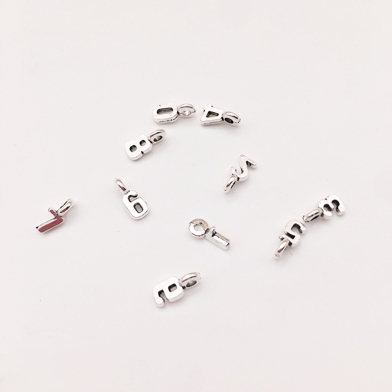 Set 20 Mặt Vòng cổ Hình Chữ Số 3*8mm Bằng Hợp Kim Bạc Diy