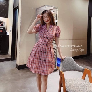 Đầm caro cổ vest