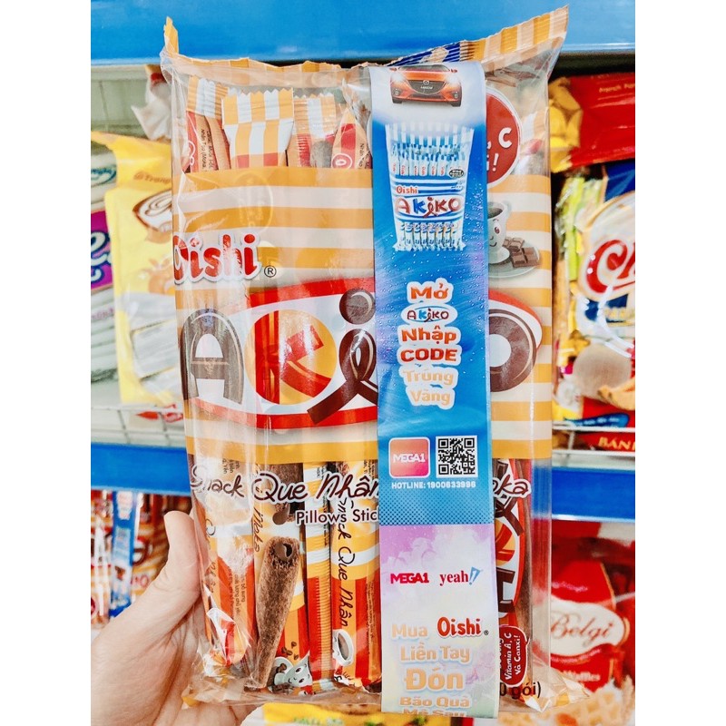 Bánh Snack Que Akiko Oishi 160g [ Các Vị Sầu riêng, Sữa, Caramen, dừa, phô mai, cafe ]