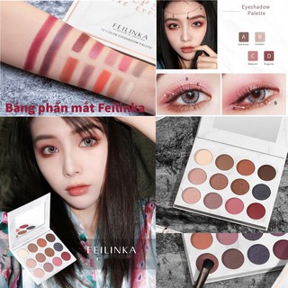 Bảng phấn mắt FEILINKA 12 Ô lì nhũ màu siêu xinh ô vuông [New]