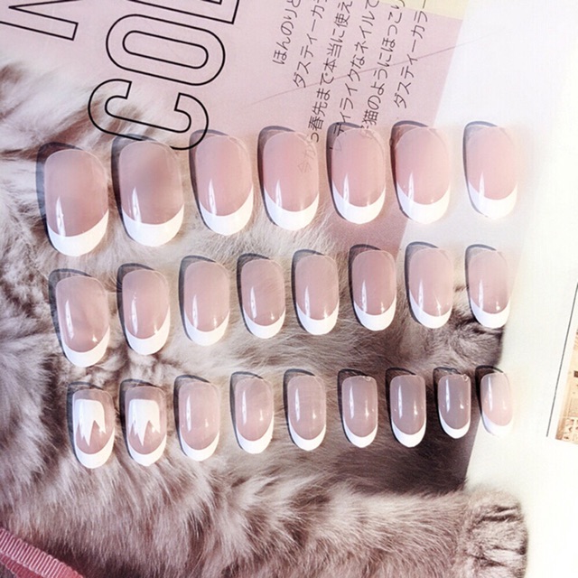 Bộ nail 24 móng tay giả đơn giản nhẹ nhàng tặng kèm keo dán, dũa