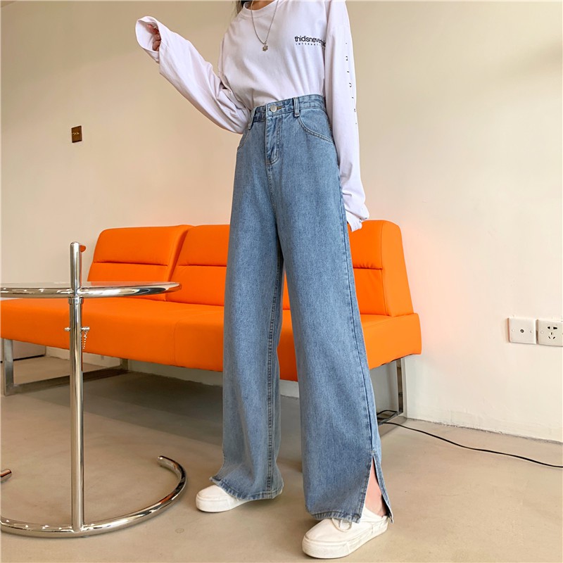 Quần Jeans Ống Rộng Lưng Cao Thời Trang Có Cỡ Lớn Cho Nữ