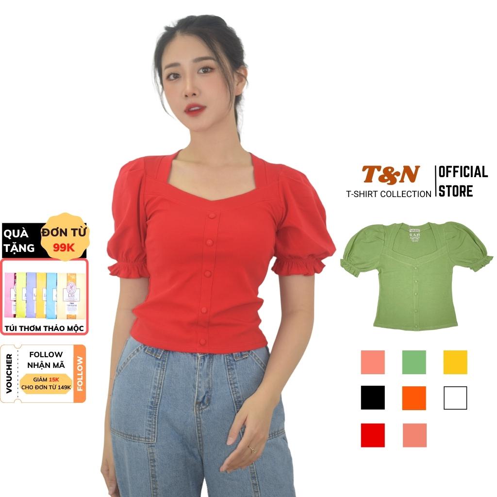 Áo thun borip nữ cổ vuông tay phồng ôm body T&amp;N TSHIRT COLLECTION, chất borip cotton 100% co dãn, thoáng mát A04563
