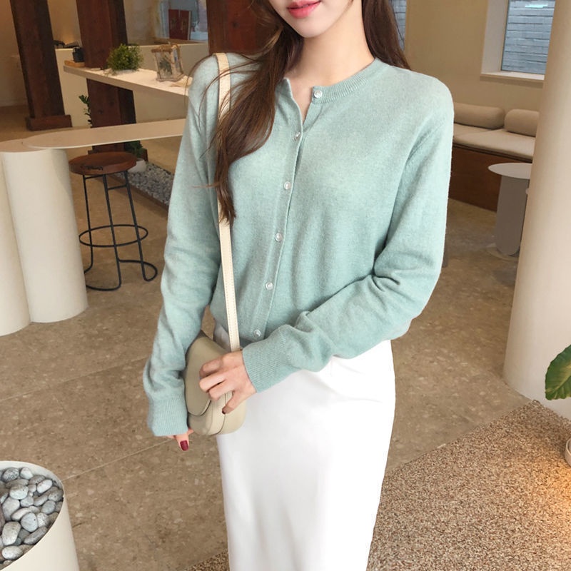 Áo khoác cardigan dệt kim tay dài màu trơn mẫu  thời trang thu đông dành cho nữ