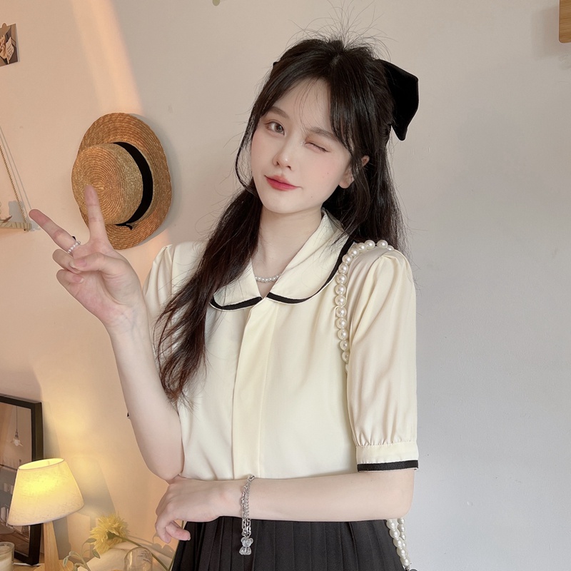 SUXI Áo Sơ Mi Tay Ngắn Phồng Dáng Rộng Màu Sắc Ngọt Ngào Thời Trang Mùa Hè Cho Nữ