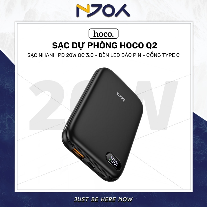 Sạc Dự Phòng Mini 10000mAh Sạc Nhanh PD 20W + QC 3.0 HOCO Q2 Đèn Led Báo Pin  Cho iPhone Samsung Xiaomi Oppo Njoyshop