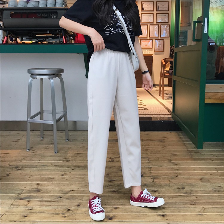 SUXI Quần dài lưng cao chất liệu co giãn thiết kế thanh lịch