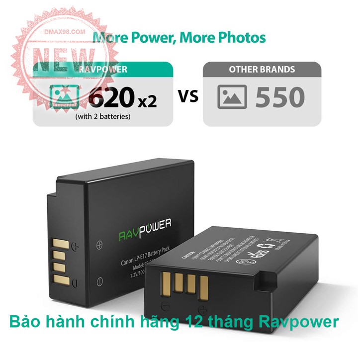 Pin sạc dự phòng LP-E17 cho máy ảnh canon chính hãng Ravpower