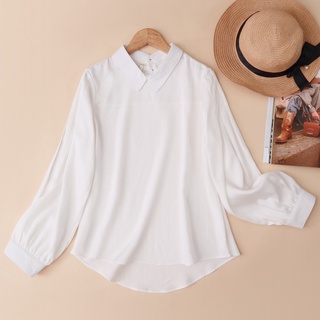 Áo sơ mi Linen tà bầu tay phồng KACHISA màu trắng