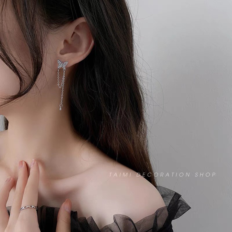 Khuyên tai nạm đá nhân tạo Bông 2 đôi cá tính sang chảnh 2 chiếc khác nhau