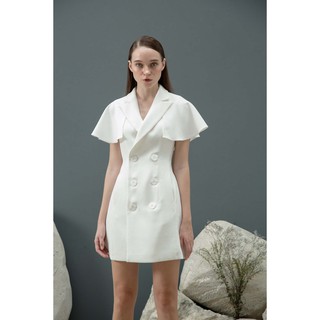 COCOSIN - Đầm Vest Trắng Đính Nút