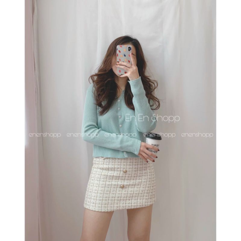 Áo khoác len cadigan khuy vuông hàng QC