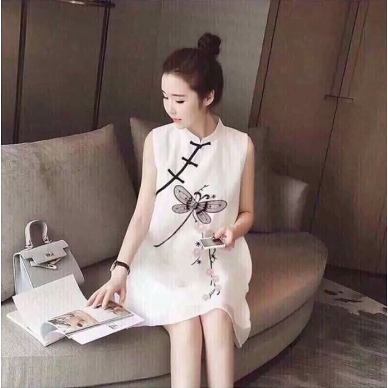 Đầm bầu váy bầu đầm suông đầm ovesize công sở cổ tàu chuồn chuồn thời trang Hàn Quốc