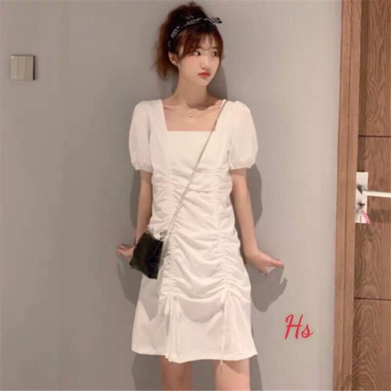 Vây cổ vuông tay bồng rút hông HSU1