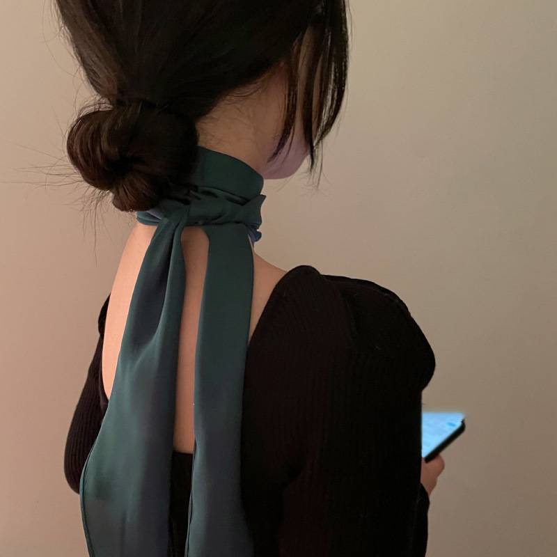 Dây buộc tóc/ khăn choàng lụa bản hẹp dài màu trơn thanh lịch trong trẻo phong cách Pháp Hàn dành cho nữ